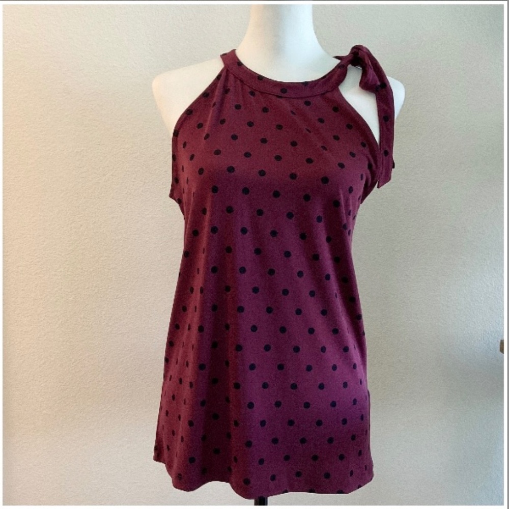 Banana Republic Top Burgundy w Black Polka Dots Size Small